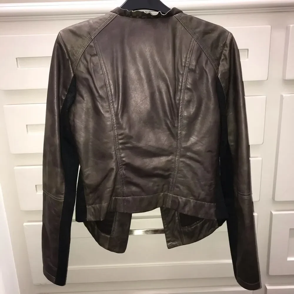 HINGE Ruffle Neck Leather Jacket Small - Picture 5 of 8